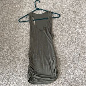 Ruched side olive green tank top
